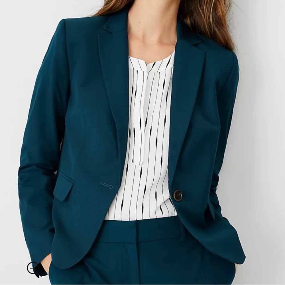 The Notched One Button Blazer in Airy Wool Blend Ominous Teal Never worn. Size 8